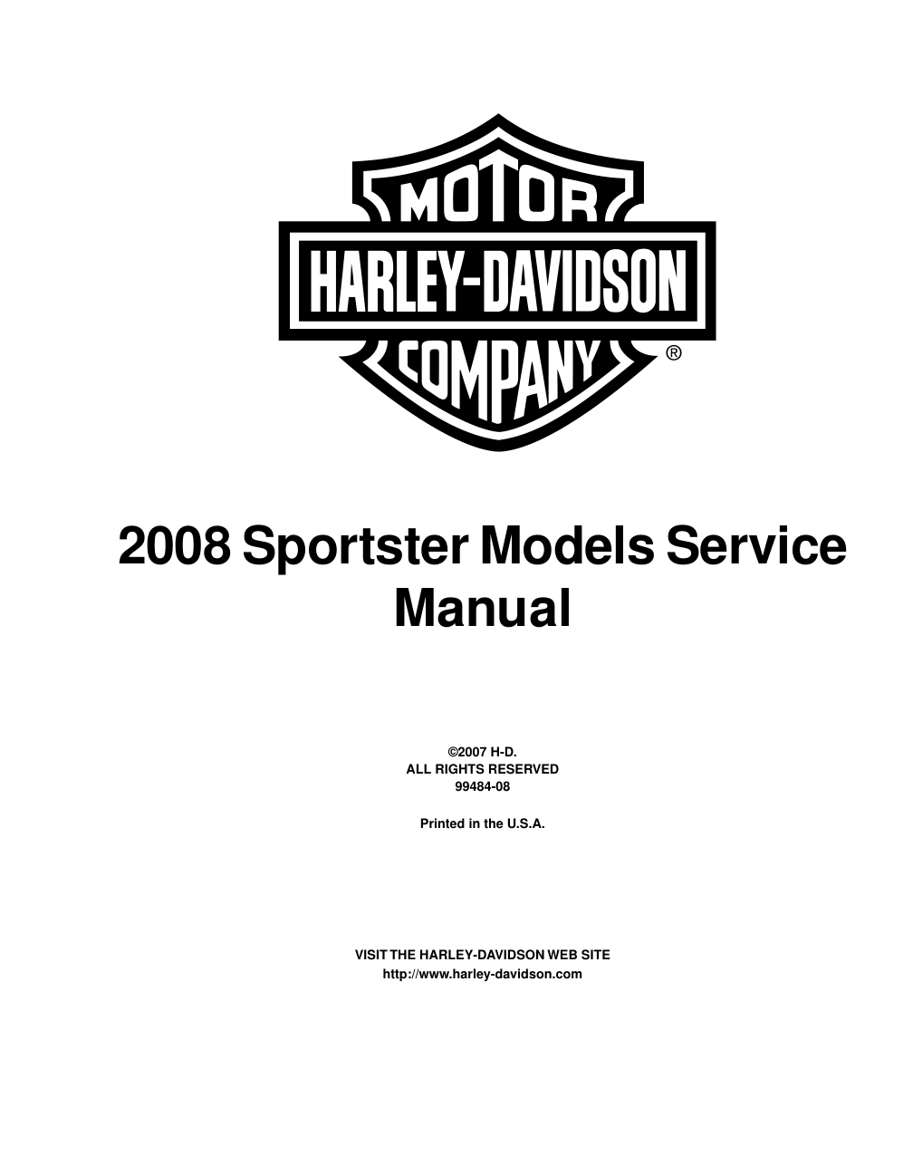 2008 Harley Davidson Service Manual Sportster 2008 cover