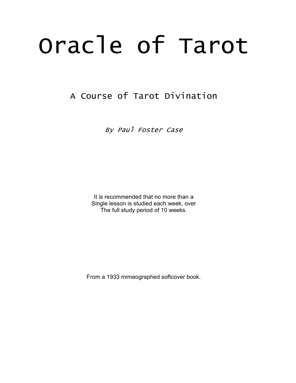1933 Paul Case Oracle of Tarot cover