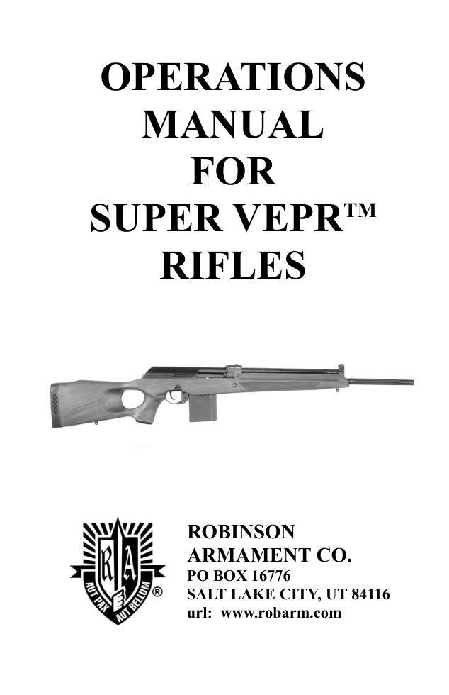 Robinson Armament Co. Super VEPR .308 cal Owners Manual cover