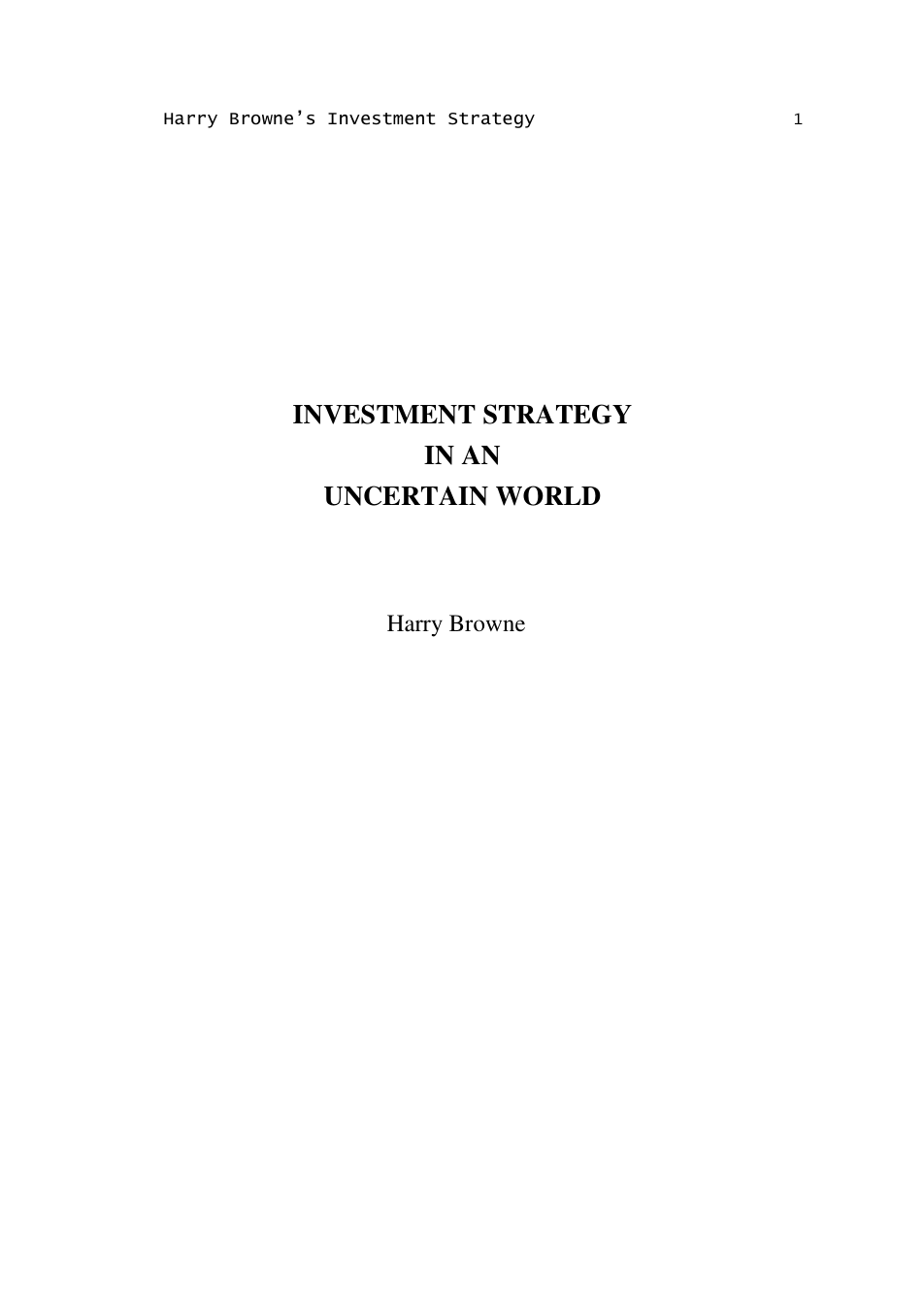 Investment Strategy in an Uncertain World cover