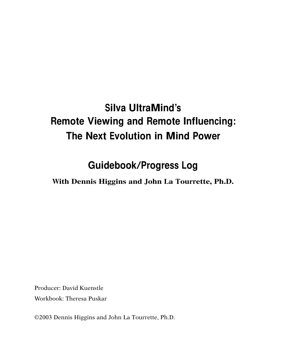 Silva Ultramind's Remote Viewing and Remote Influencing Guidebook cover