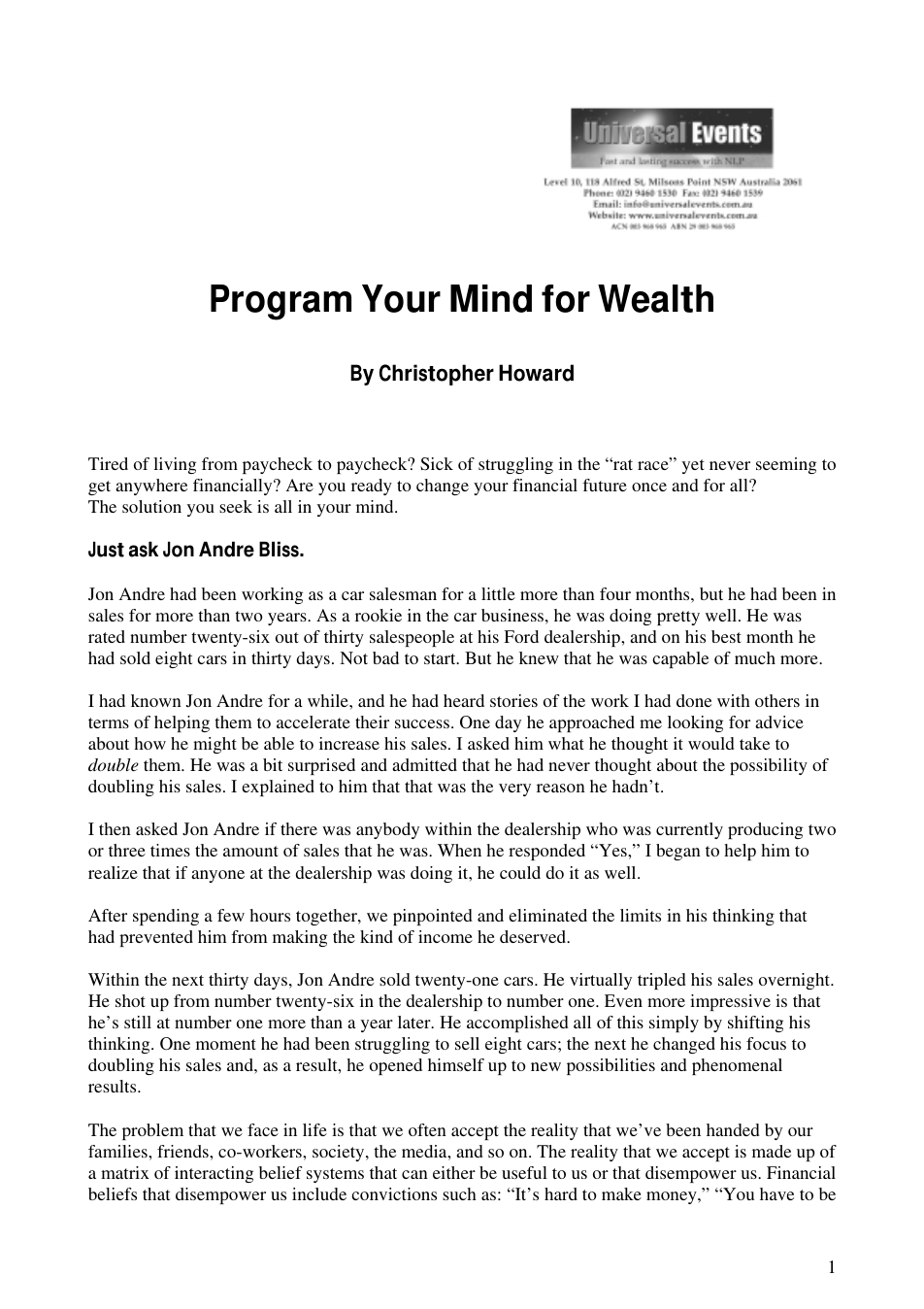 Program Your Mind for Wealth cover