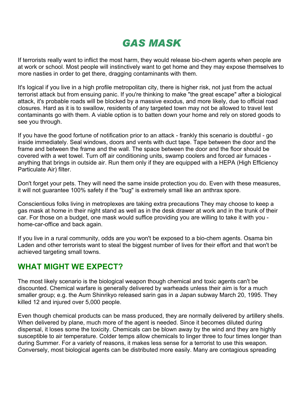 Gas Masks - Which to buy and why 7 pages cover