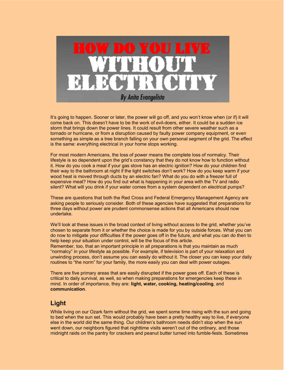 How Do You Live Without Electricity 20 pages cover