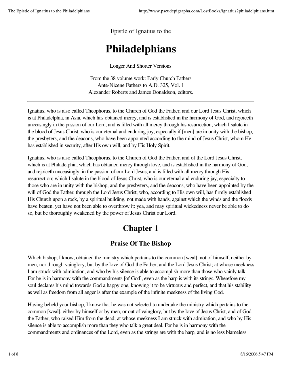 Epistle of Ignatius to the Philadelphians cover