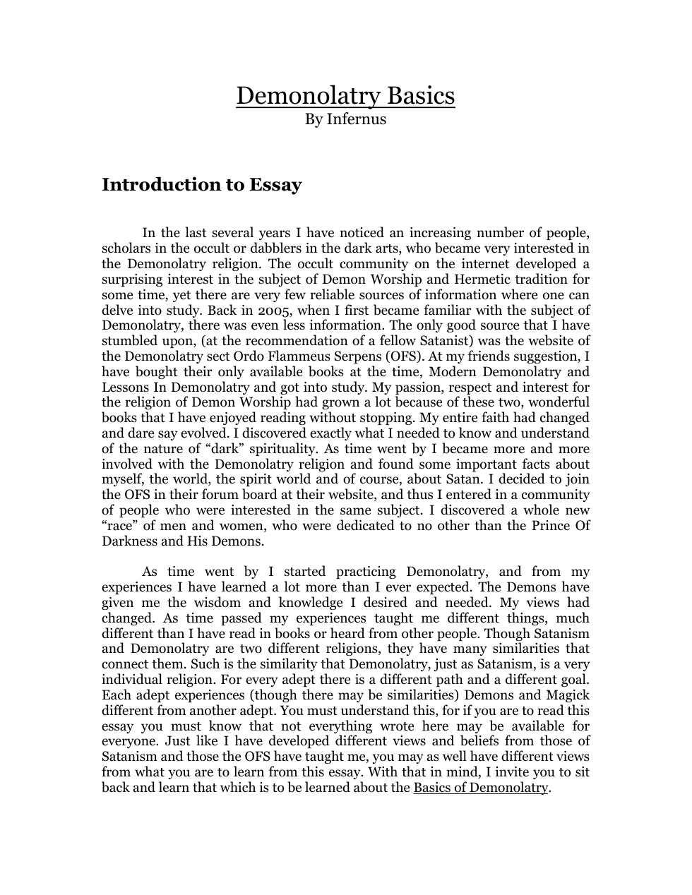 Infernus - Demonolatry Basics cover