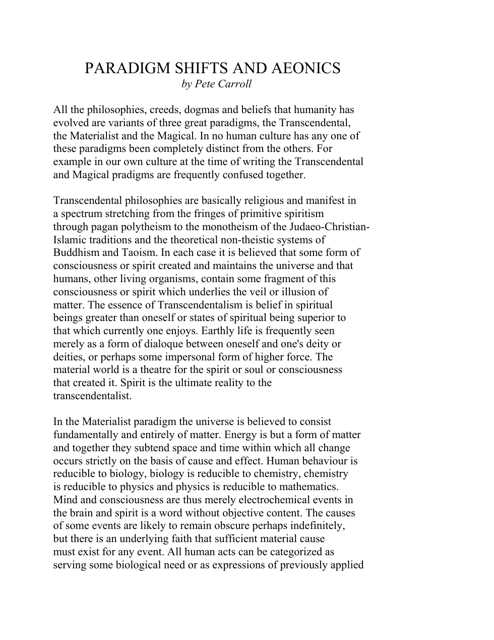 Carroll, Peter - Paradigm Shifts and Aeonics cover