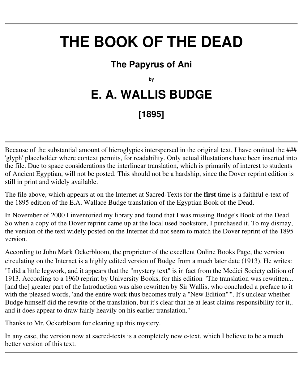 E.A. Wallis Budge - Egyptian Book Of The Dead cover