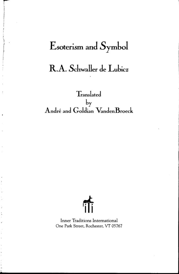 Lubicz - Esoterism and Symbol cover