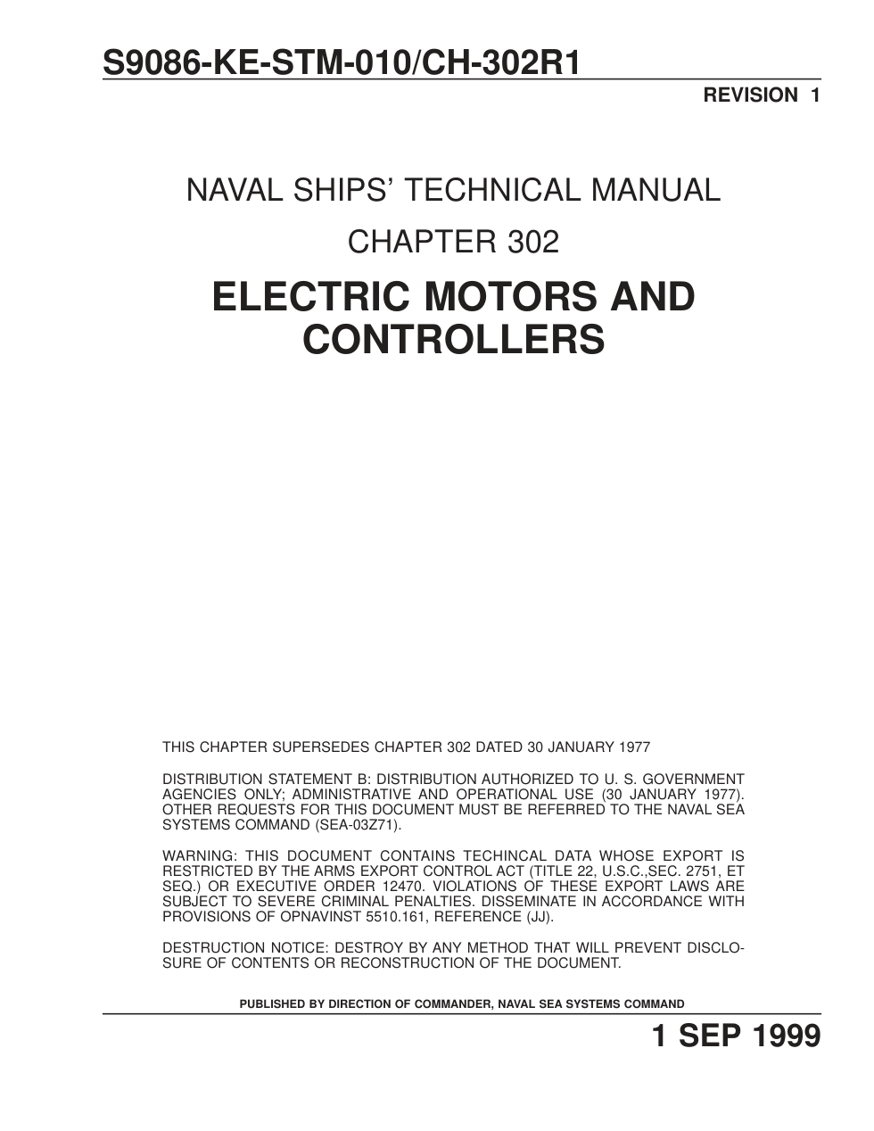 NAVY Electrical-Motors and Controllers 1999 50 pages cover
