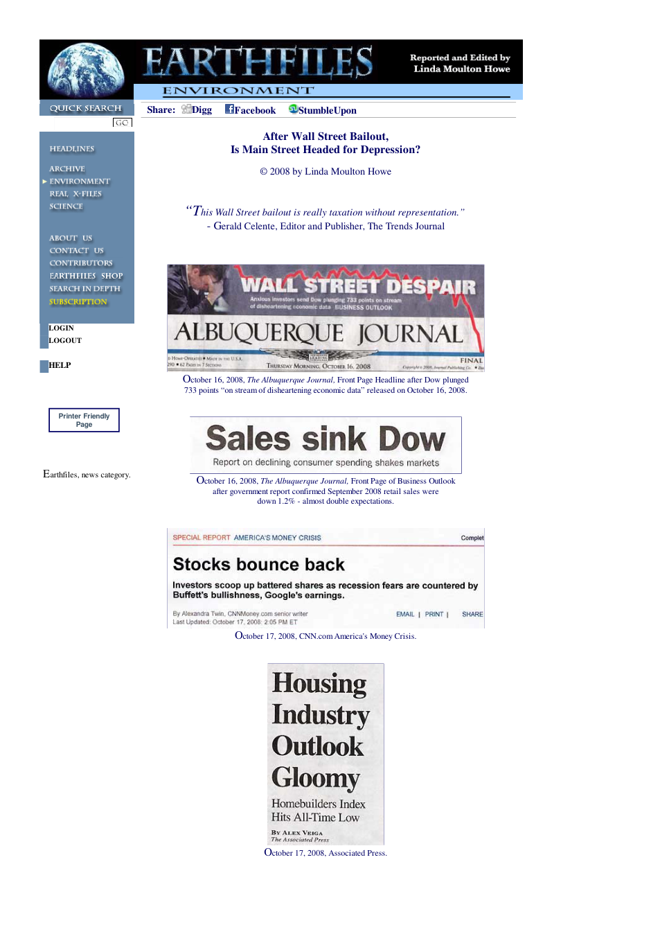 10 17 2008 After Wall Street Bailout, Is Main Street Headed for Depression cover