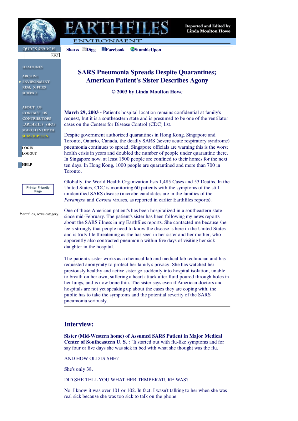 03 29 2003 SARS Pneumonia Spreads Despite Quarantines; American Patient's Sister Describes Agony cover