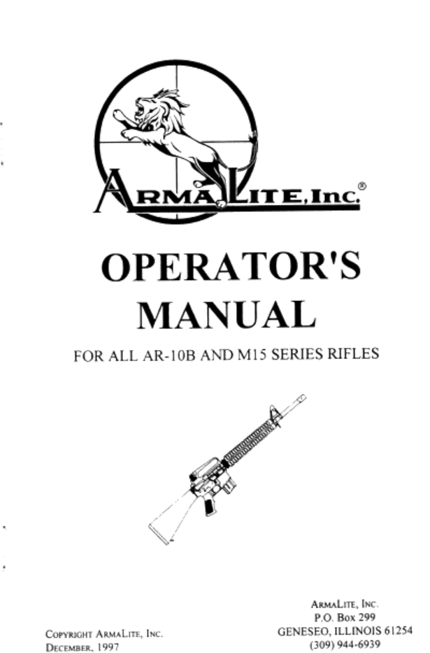 Armalite AR10 M15 Operators Manual 1997 24 pages cover
