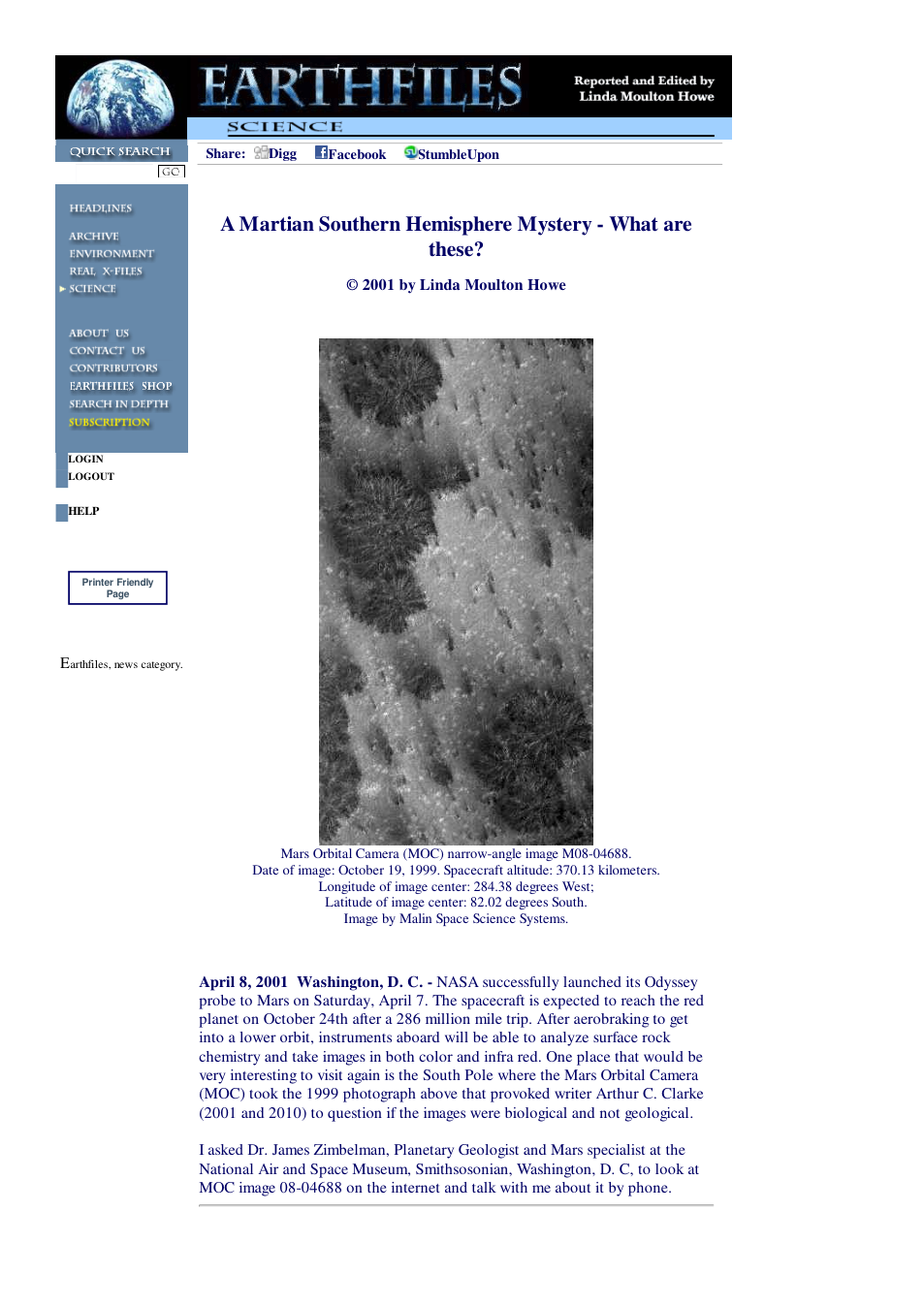 04 08 2001 A Martian Southern Hemisphere Mystery - What are these cover