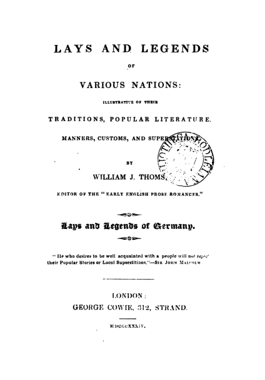 Lays and legends of various nations cover