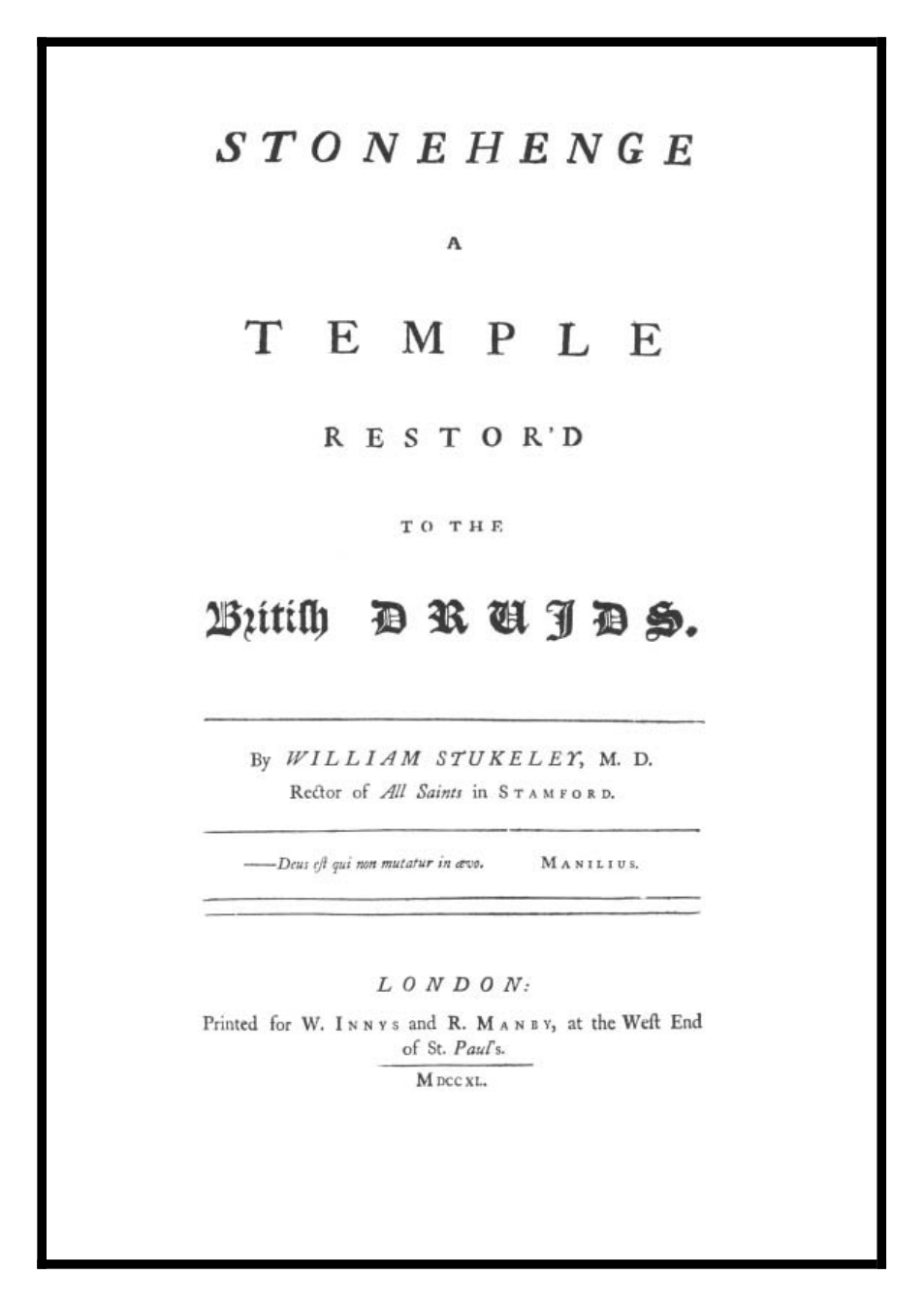 Stonehenge. A Temple Restor'd to the British Druids (1740) cover