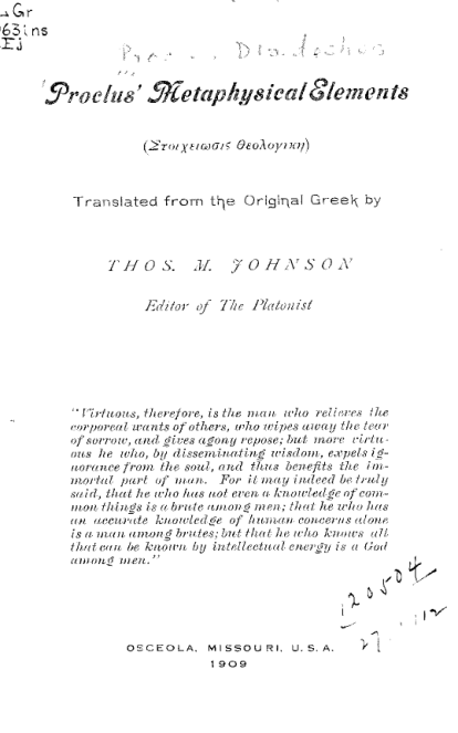 proclus elements english cover