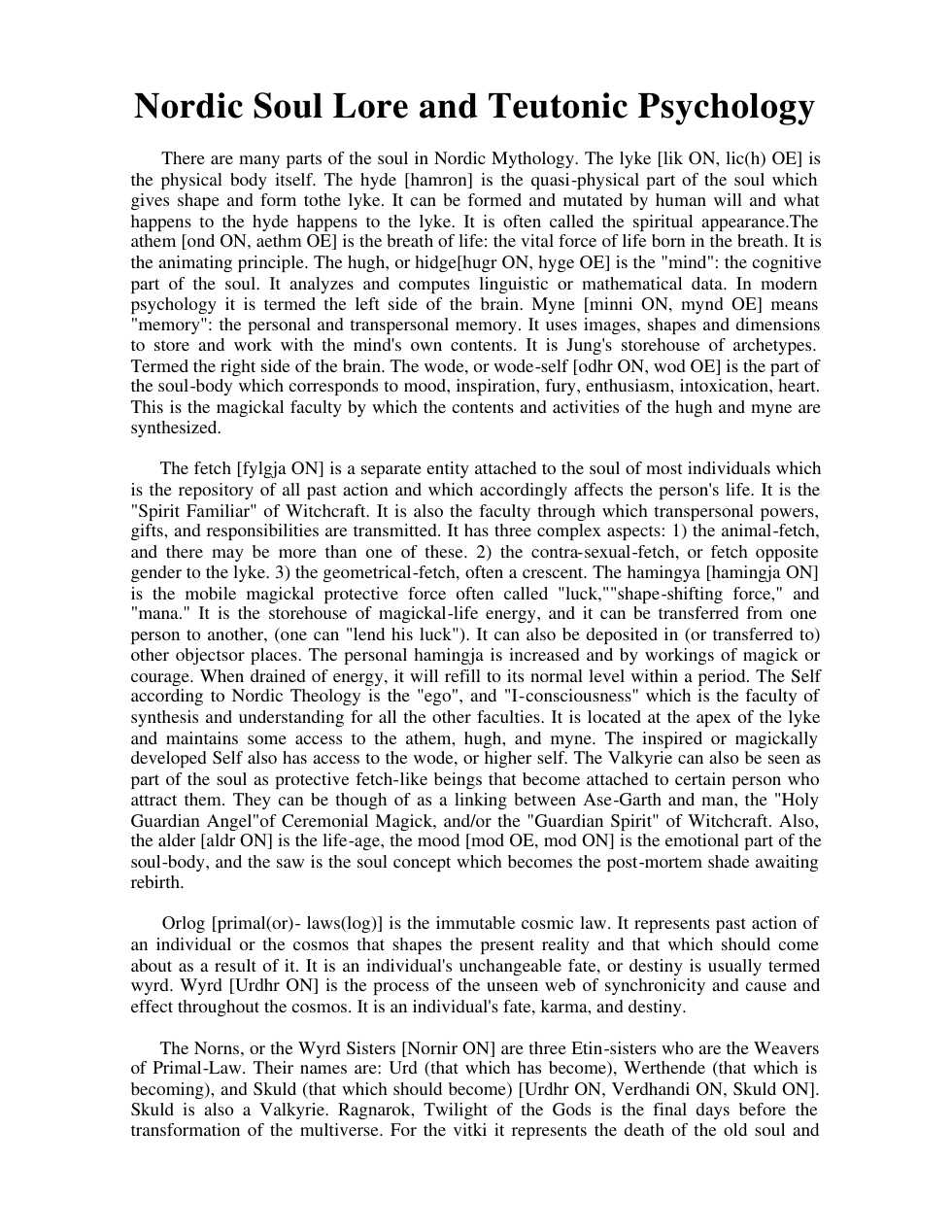 Nordic Soul Lore and Teutonic Psychology cover
