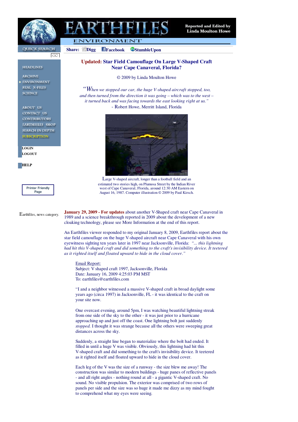01 29 2009 Updated Star Field Camouflage On Large V-Shaped Craft Near Cape Canaveral, Florida cover