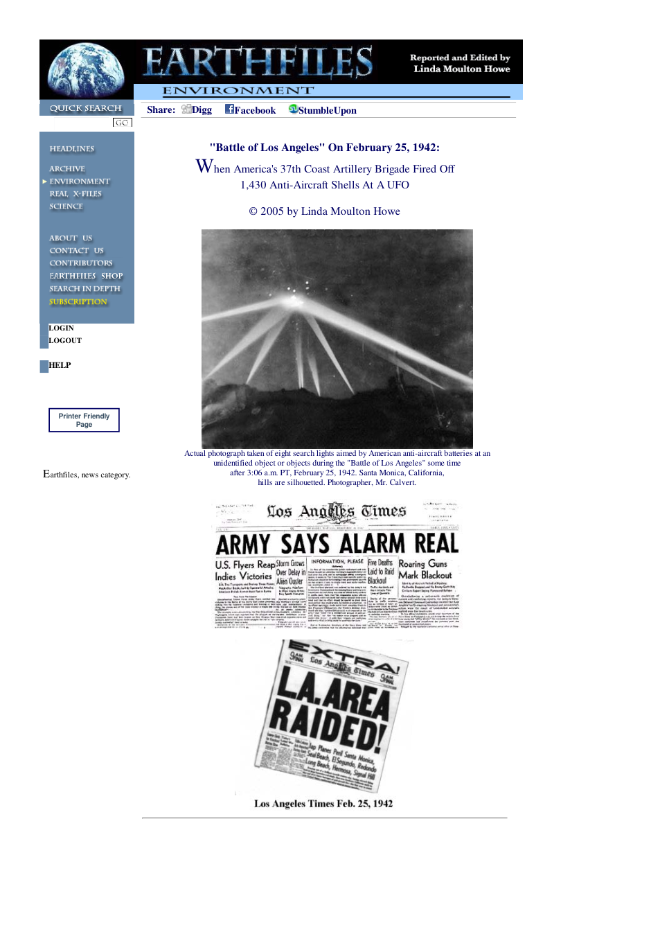 04 14 2005 Battle of Los Angeles On February 25, 1942 When Americas 37th Coast Artillery Brigade Fired Off 1,430 Anti-Aircraft Shells At A UFO cover