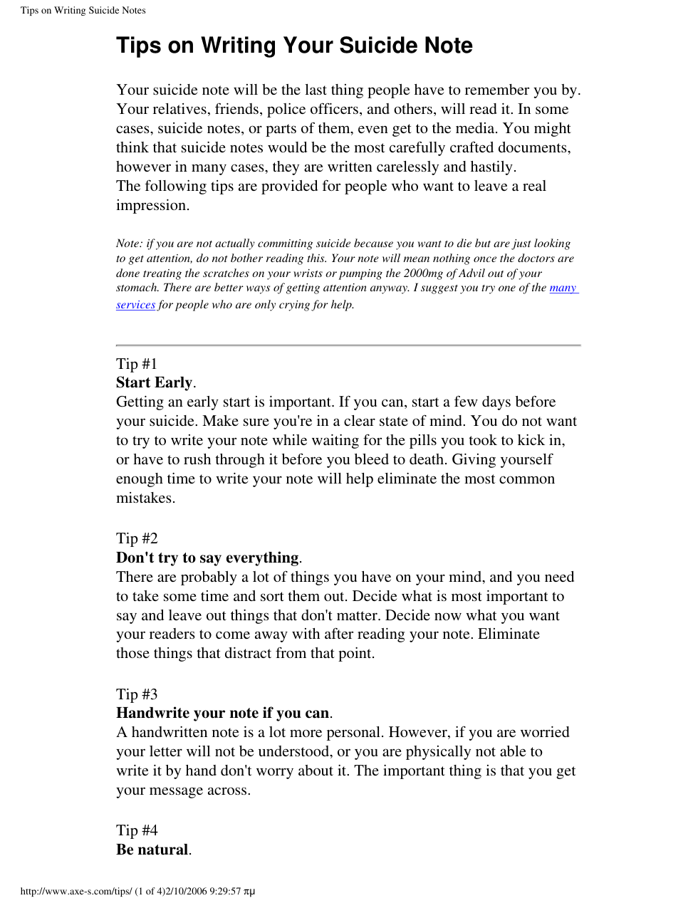 Tips on Writing Suicide Notes cover