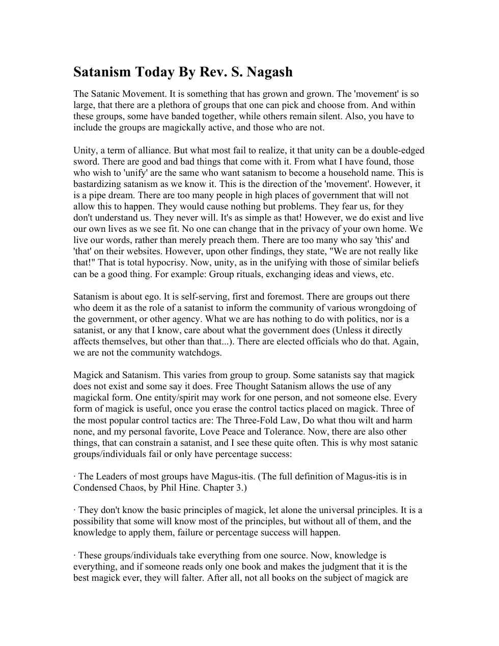 Satanism Today By Rev. S. Nagash cover