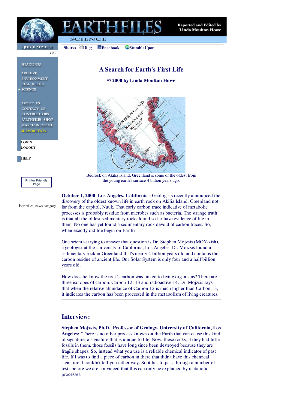 10 01 2000 A Search for Earth's First Life cover