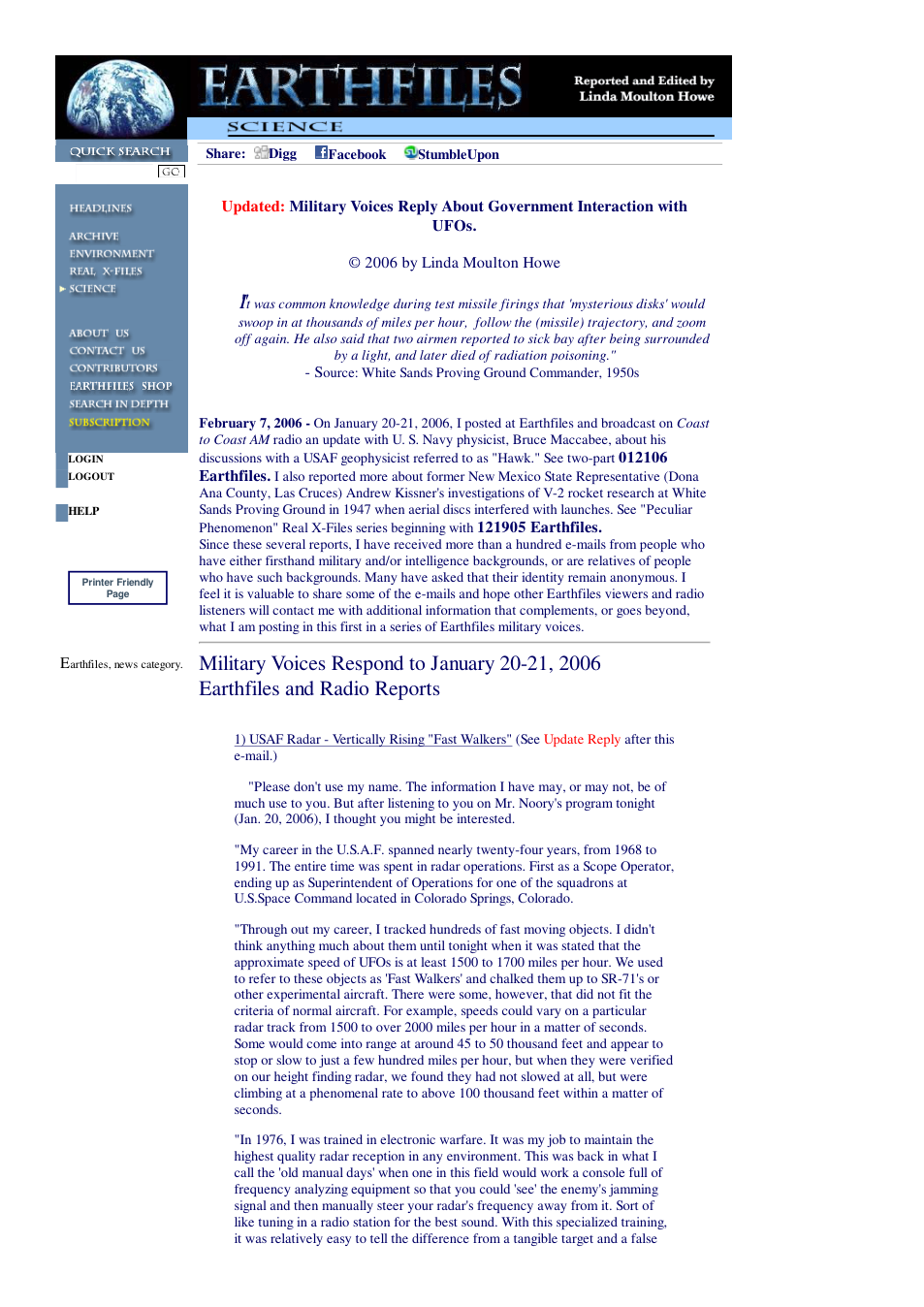 02 07 2006 Military Voices Reply About Government Interaction with UFOs cover