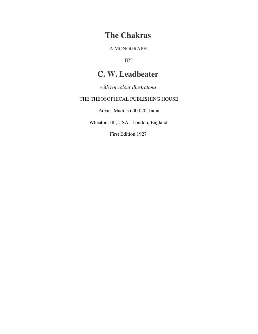 The Chakras by C W Leadbeater cover