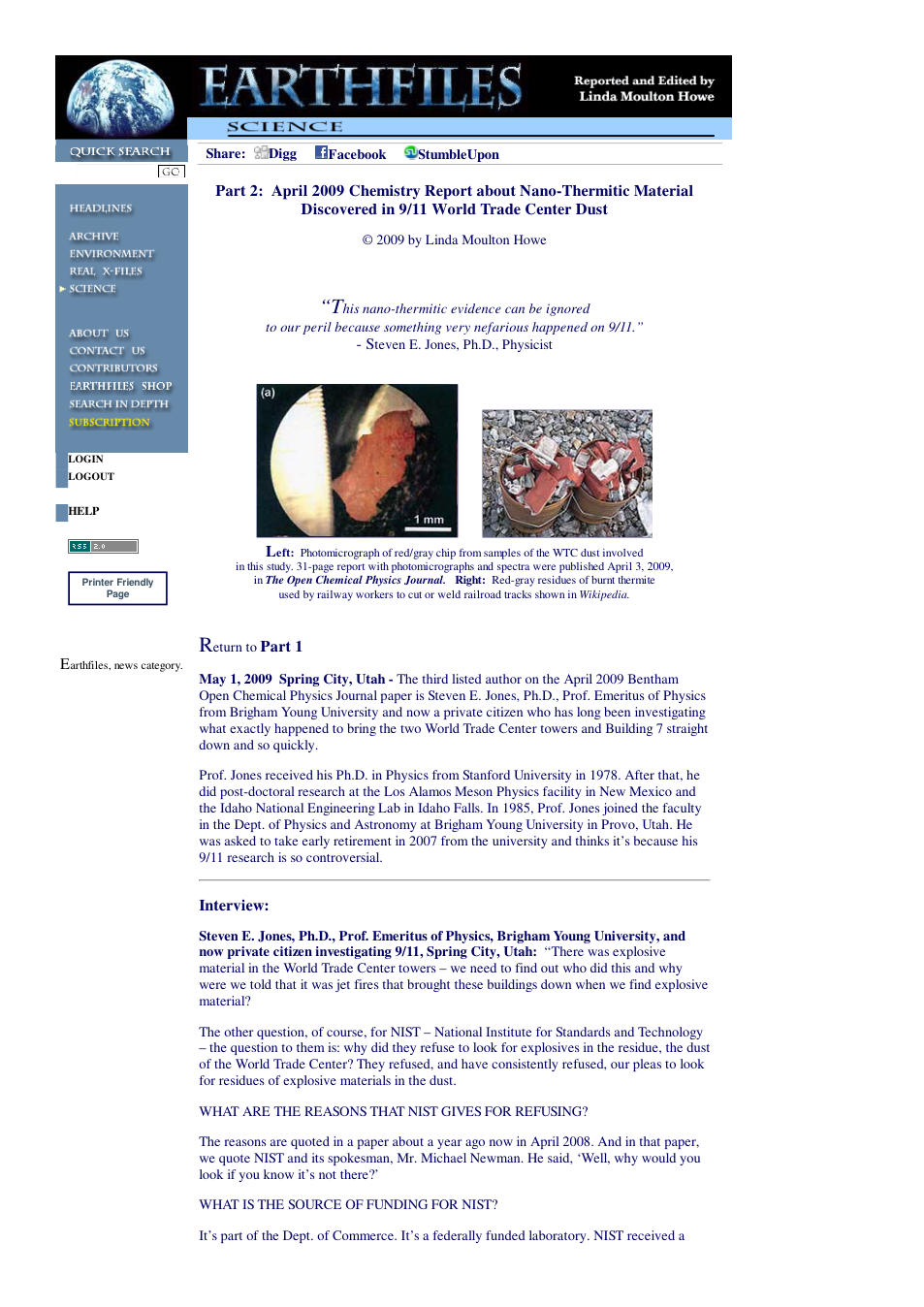 05 01 2009 Part 2 April 2009 Chemistry Report about Nano-Thermitic Material Discovered in 9 11 World Trade Center Dust cover