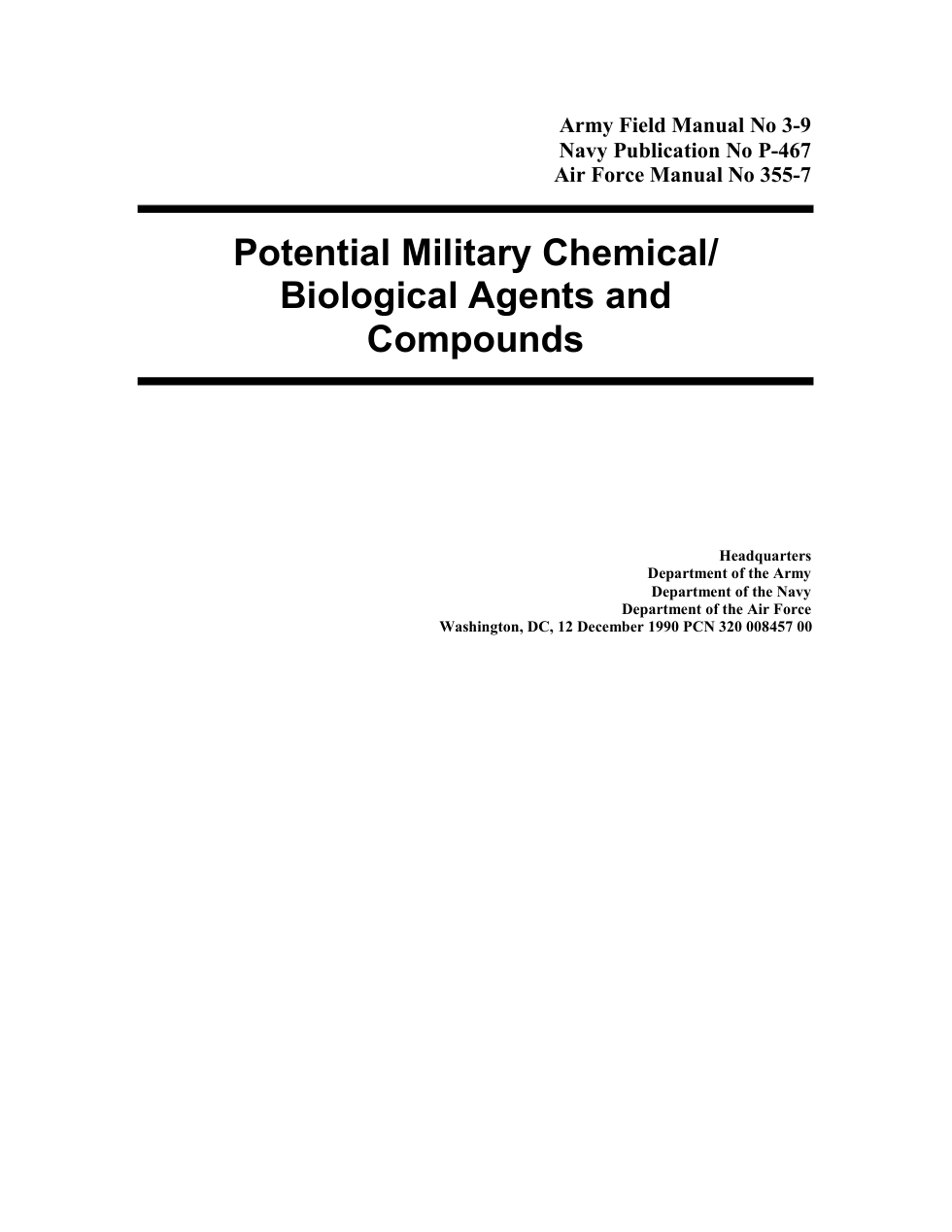 ARMY Potential Mil.Chem,BioAgents,Compounds 1990 130p. cover