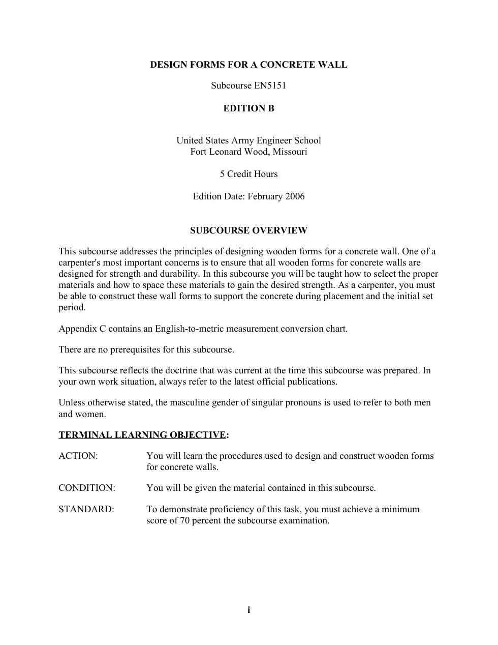 ARMY Engineer - Design Forms for Concrete Wall 2006, 47p. cover