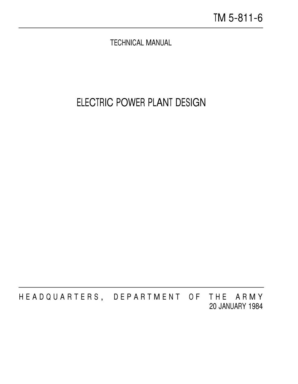 ARMY Electrical-Power Plant Design 1984 135 pages cover