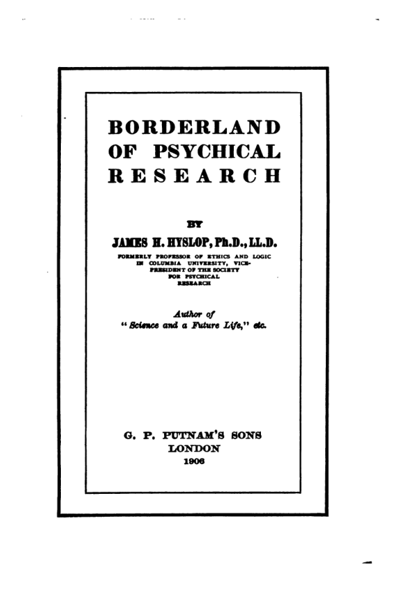 Borderland Of Psychical Research - J H Hyslop cover