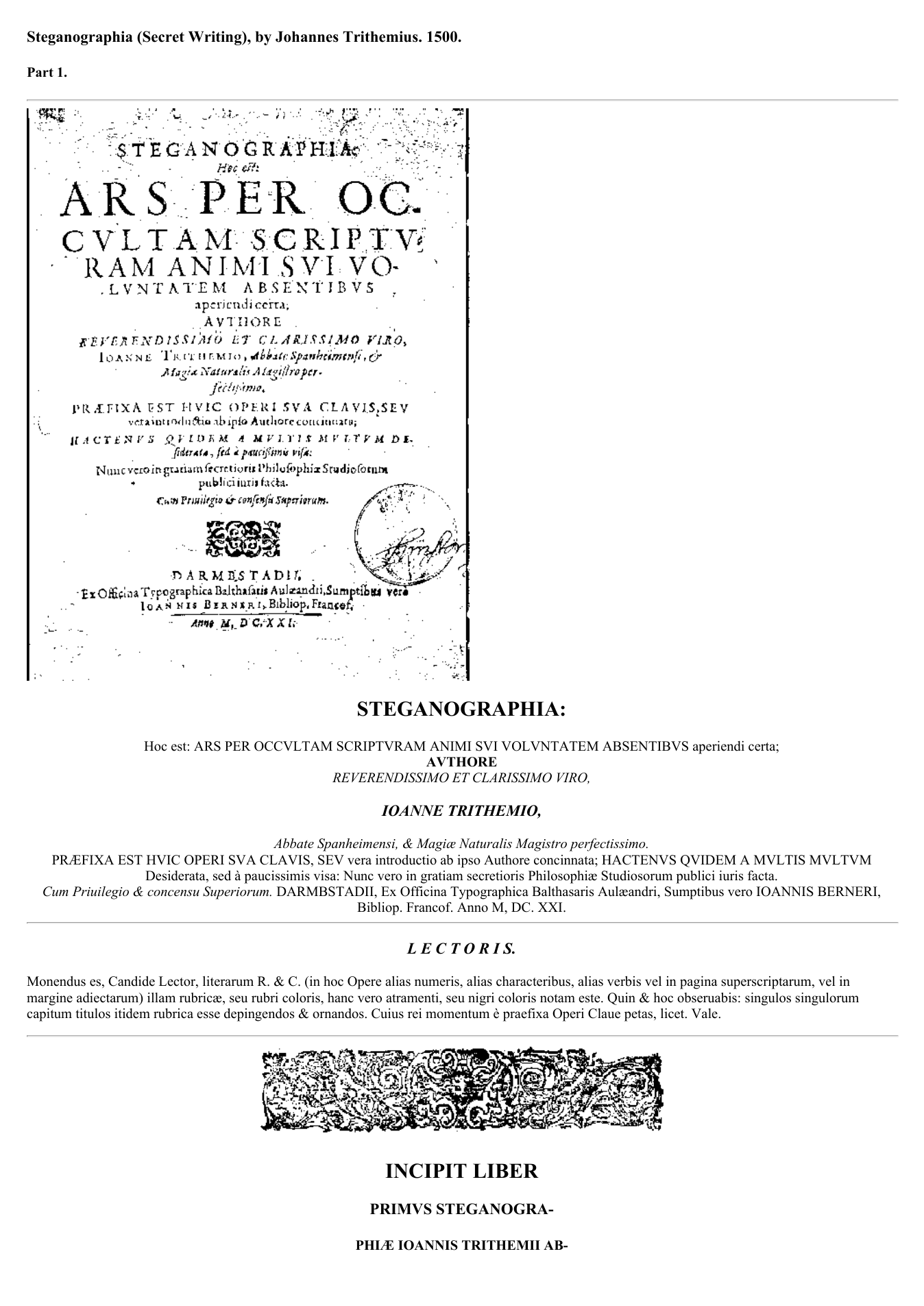 Steganographia by Johannes Trithemius cover