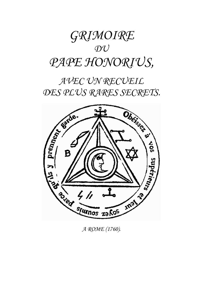 Honorius III - Grimoire 1760 cover