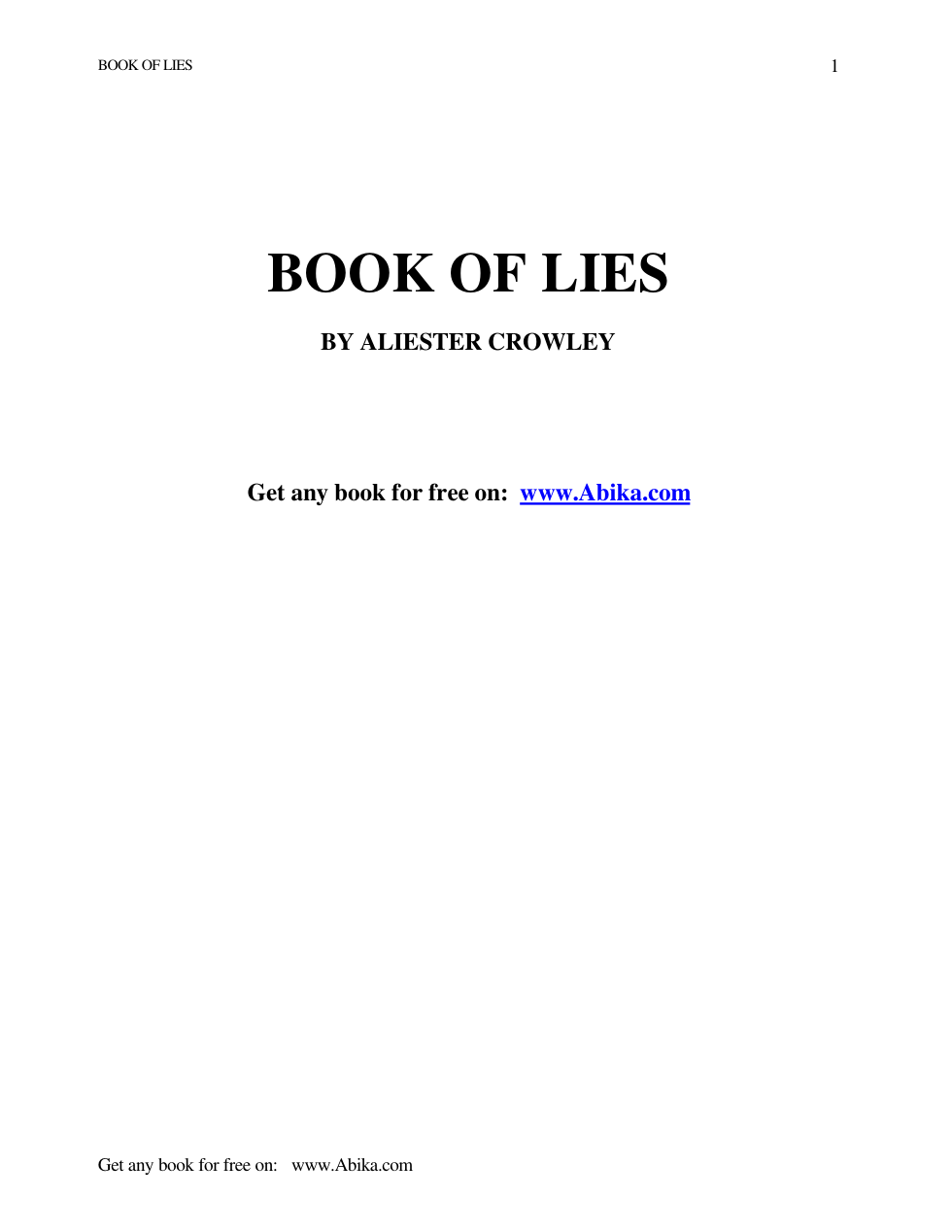 Aleister Crowley - Book Of Lies cover