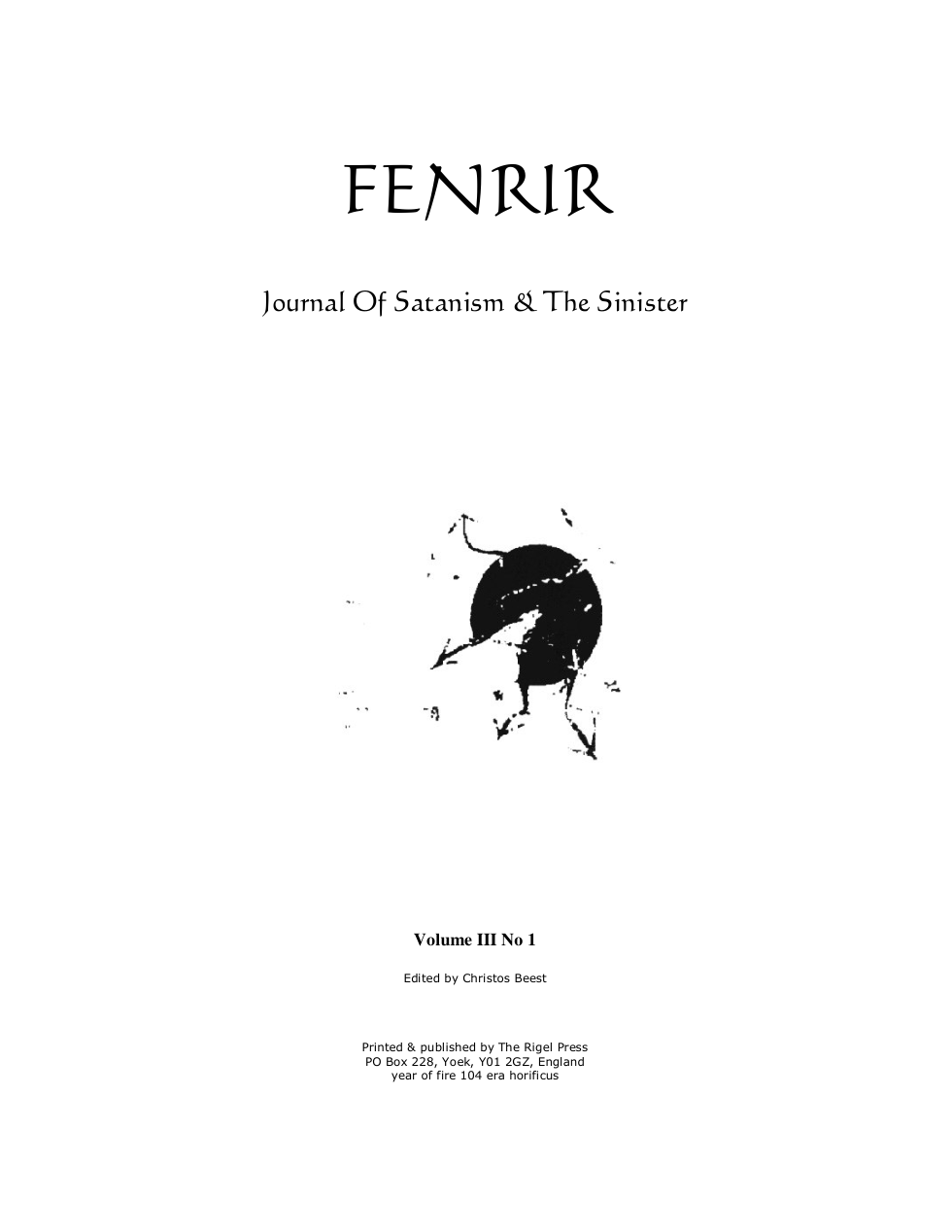 ONA - Fenrir Volume III Issue I cover