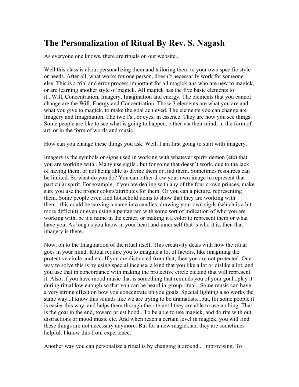 The Personalization of Ritual By Rev. S. Nagash cover