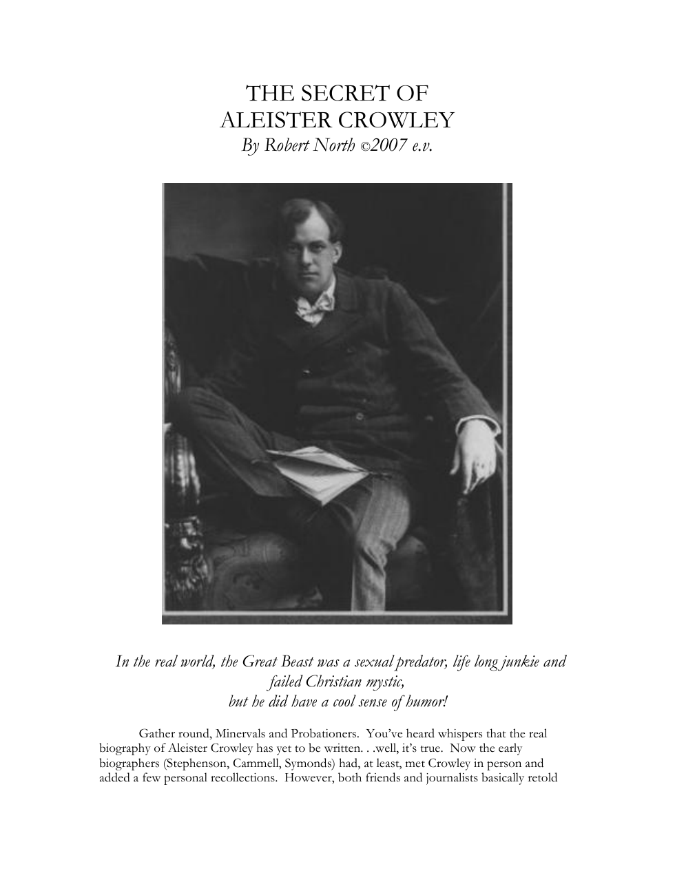 Robert North - The Secret of Aleister Crowley cover