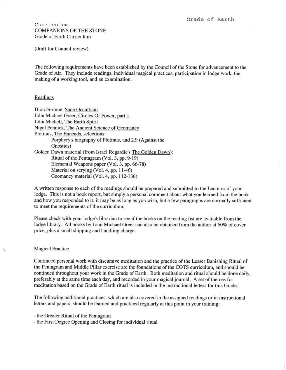 Grade of Earth Draft Curriculum cover