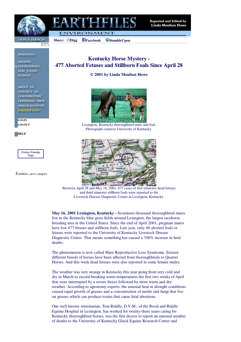 05 16 2001 Kentucky Horse Mystery - 477 Aborted Fetuses and Stillborn Foals Since April 28 cover