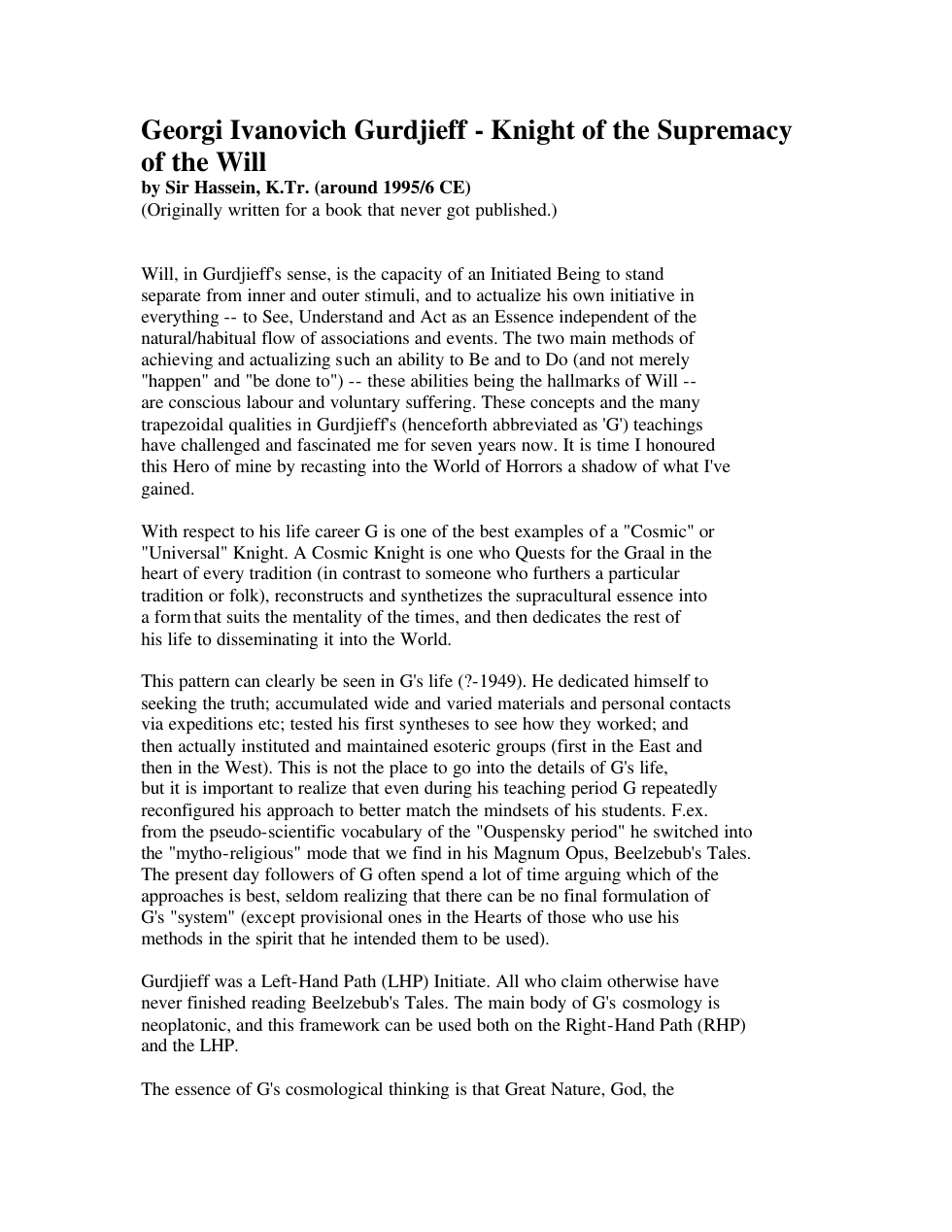 Gurdjieff - Knight of the Supremacy of the Will cover