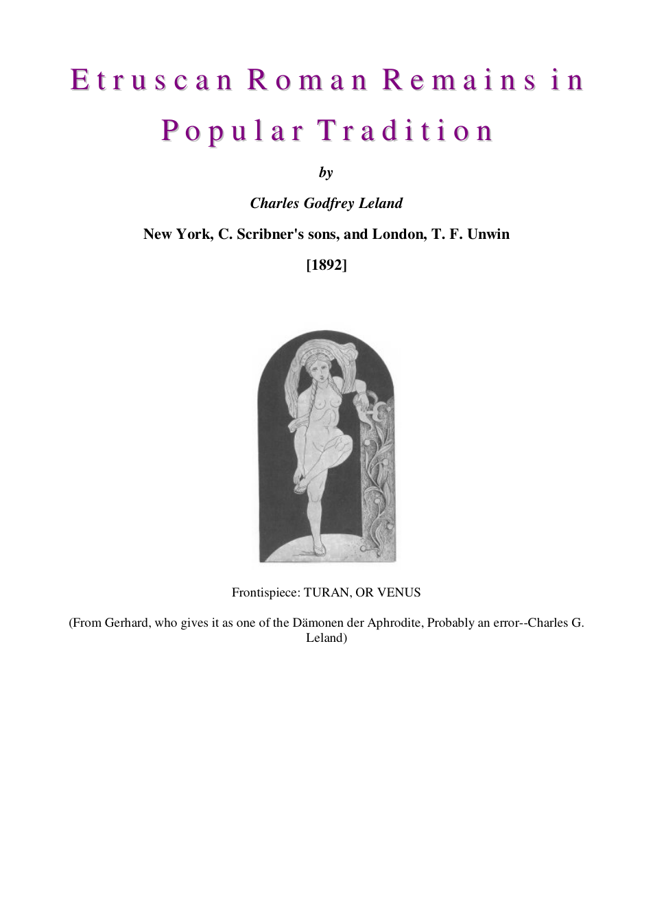 Etruscan Roman Remains in Popular Tradition - C G Leland cover