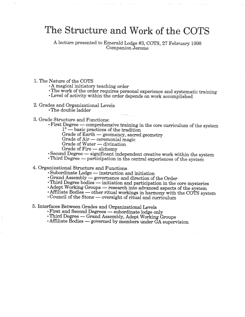 The Structure and Work of the COTS cover