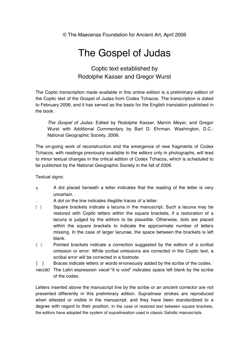 Gospel of Judas (Coptic) cover