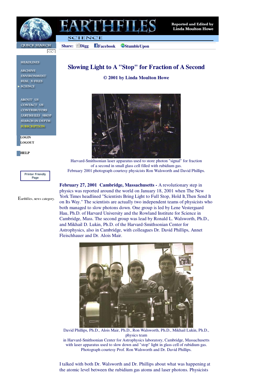 02 27 2001 Slowing Light to A Stop for Fraction of A Second cover