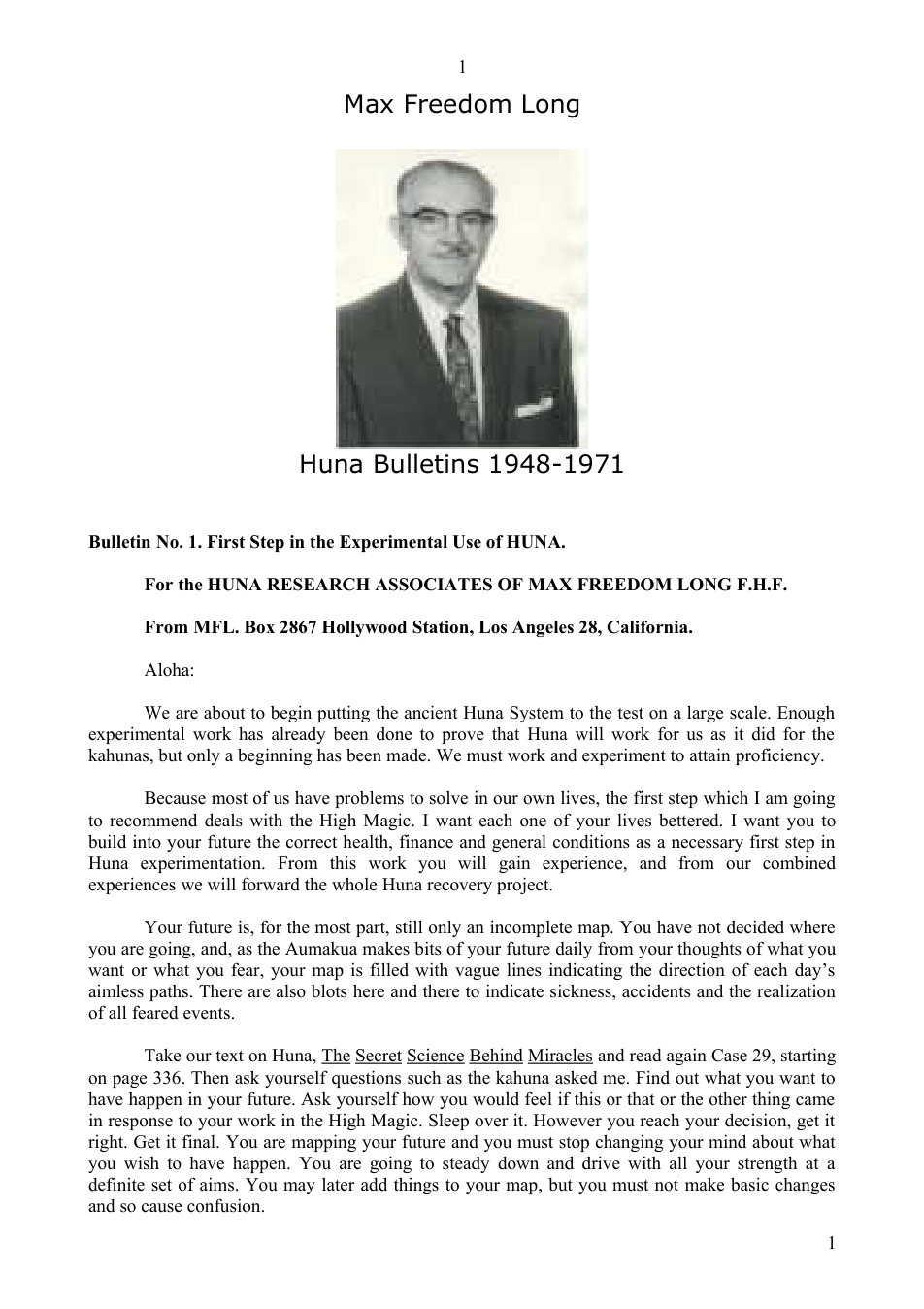Max Freedom Long - Huna Bulletins 1948-1971 cover