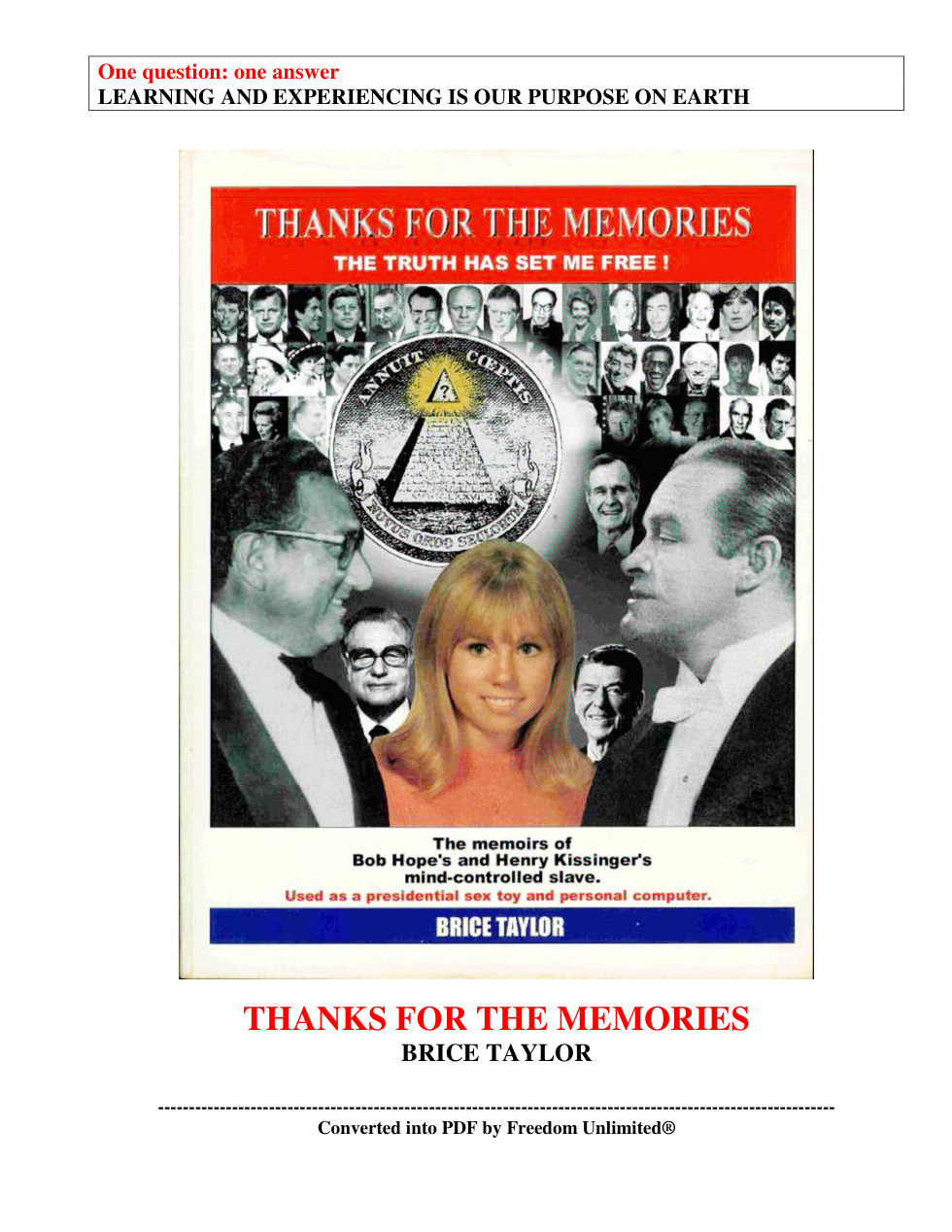 Memoirs of Bob Hope's and Henry Kissinger's Mind-Controlled Slave cover