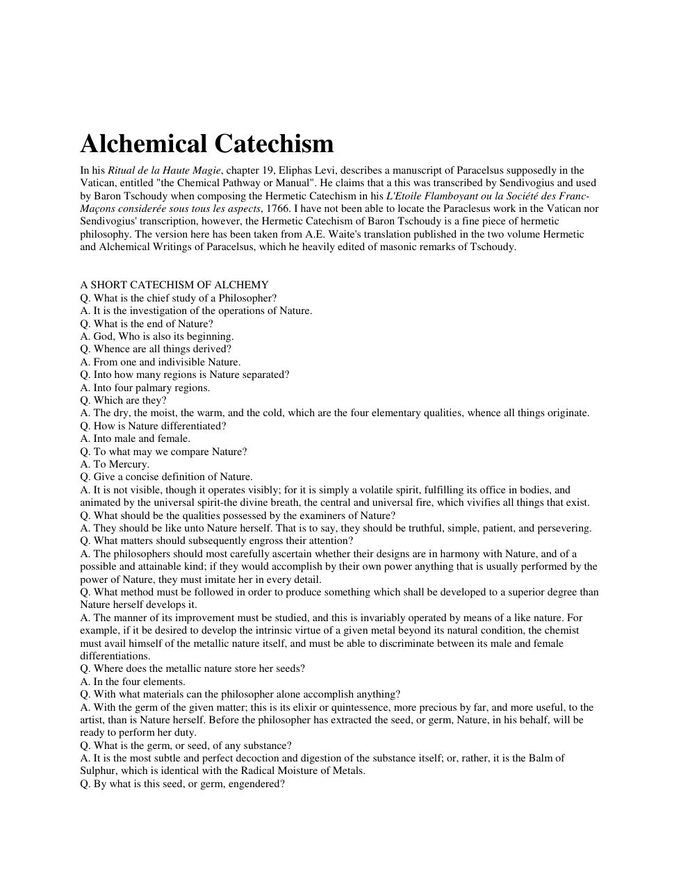 Alchemical Catechism of Baron Tschoudy cover